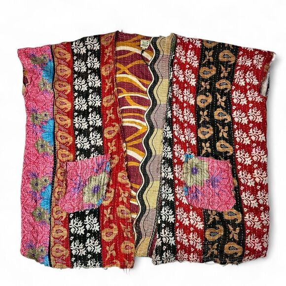 Jaded Gypsy Kantha Kimono OS  Frayed Edges Boho Festival Cottage Artsy Rustic - Picture 12 of 16